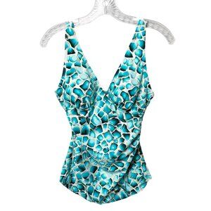 CHRISTINA Swimsuit Top 8 D Tankini V-neck Padded Bra Adj Straps Stretch Shirred